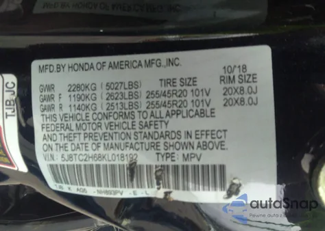 2019 Acura Rdx A-Spec Package from USA, damaged, VIN 5J8TC2H68KL018192